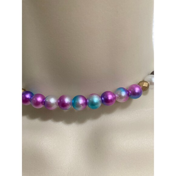 RAINBOW Pride Beads Stretchy Statement Choker Necklace 15" Long Unisex - Picture 2 of 6